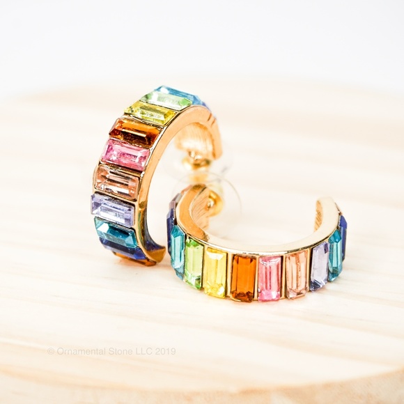 Ornamental Stone Jewelry Rainbow Baguette Sparkle Hoop Stone